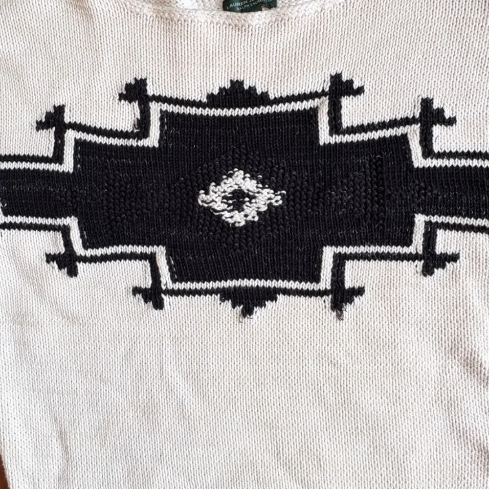 LRL Ralph Laurent Boat-Neck‎ Intarsia Sweater Womens L 100% Cotton